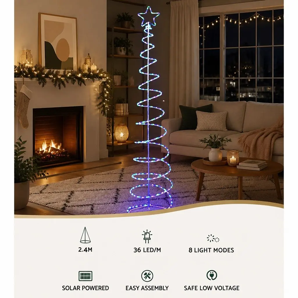 LED Christmas Tree Solar-powered 2.4M Multi-colour Indoor Outdoor Decoration