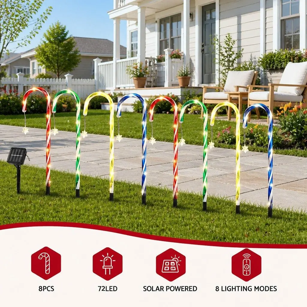 8 Piece Christmas Path Ground Lights Solar Powered 72 LED Multicolour Outdoor Garden Decorations