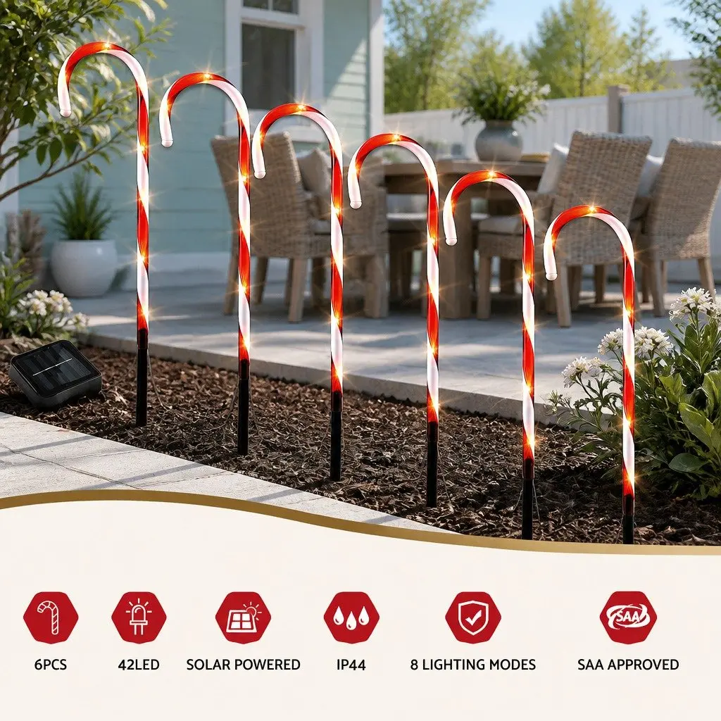 LED Christmas Path Ground Lights Solar Powered 6 PCS Water Resistant White