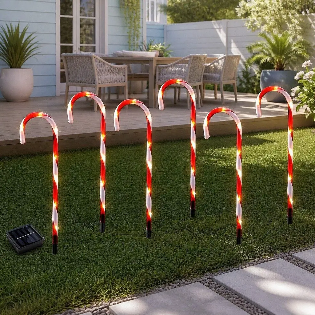 LED Christmas Path Ground Lights Solar Powered 6 PCS Water Resistant White