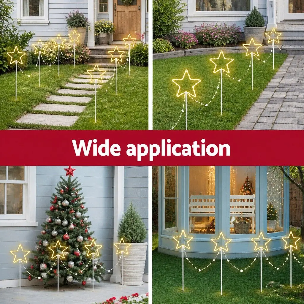 Christmas Lights Path Ground Light 4 Piece Warm White LED 144 Bulbs 8 Modes