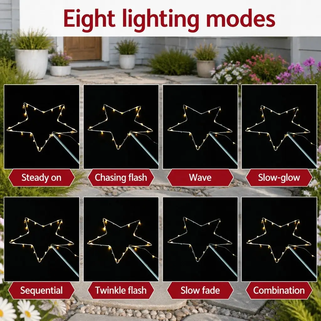 Christmas Lights Path Ground Light 4 Piece Warm White LED 144 Bulbs 8 Modes