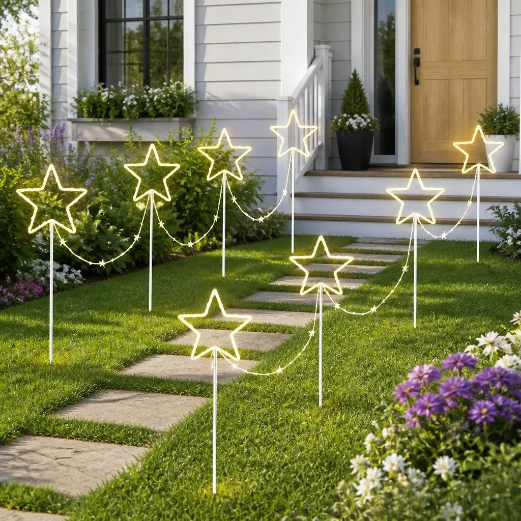 Christmas Lights Path Ground Light 4 Piece Warm White LED 144 Bulbs 8 Modes