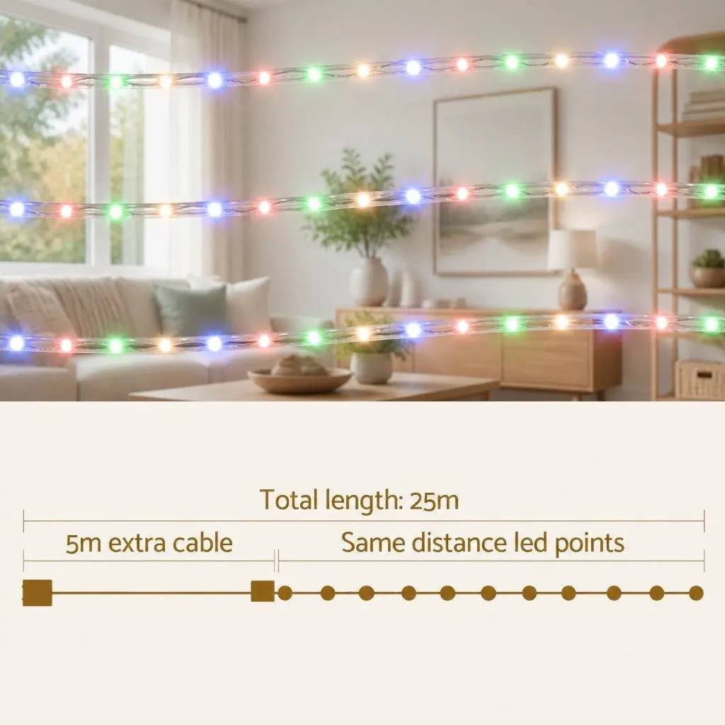 Christmas Rope Lights 20M Multicolour LED String Decorations Indoor Outdoor