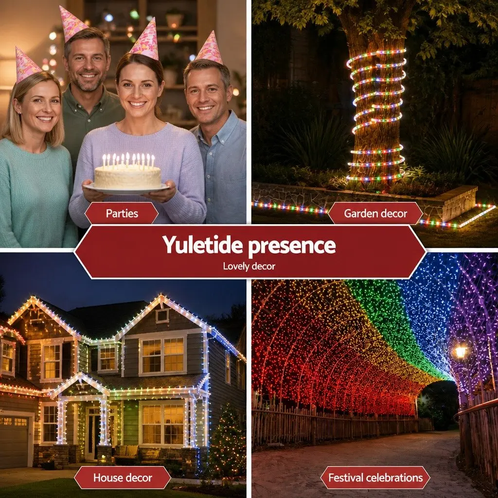 Christmas Rope Lights 20M Multicolour LED String Decorations Indoor Outdoor