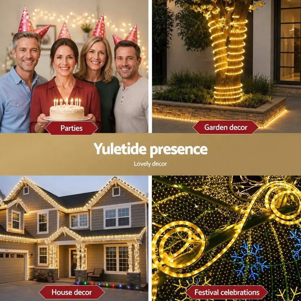 Christmas Rope Light 20M Warm White LED Outdoor Indoor String Light