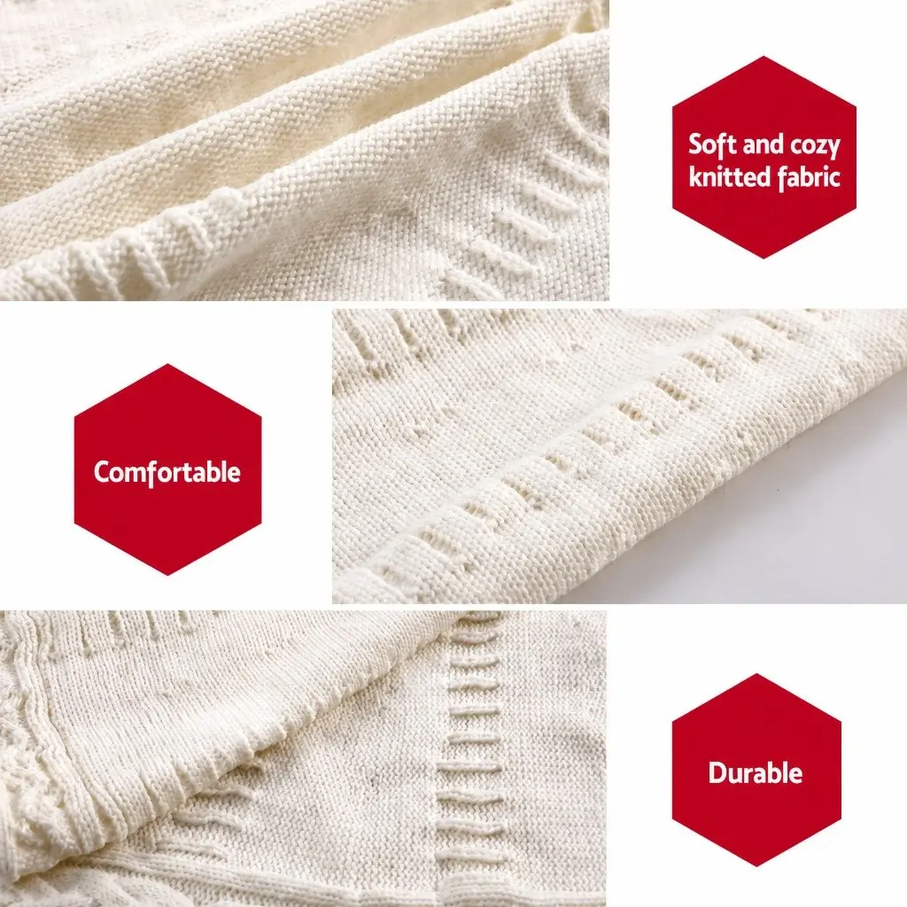 Christmas Tree Skirt Knitted Beige 120cm with Bow-Knot Fastening Straps Holiday Home Decor