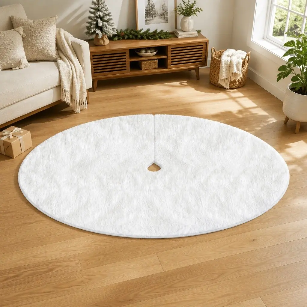 Christmas Tree Skirt Polyester 120cm White Fluffy