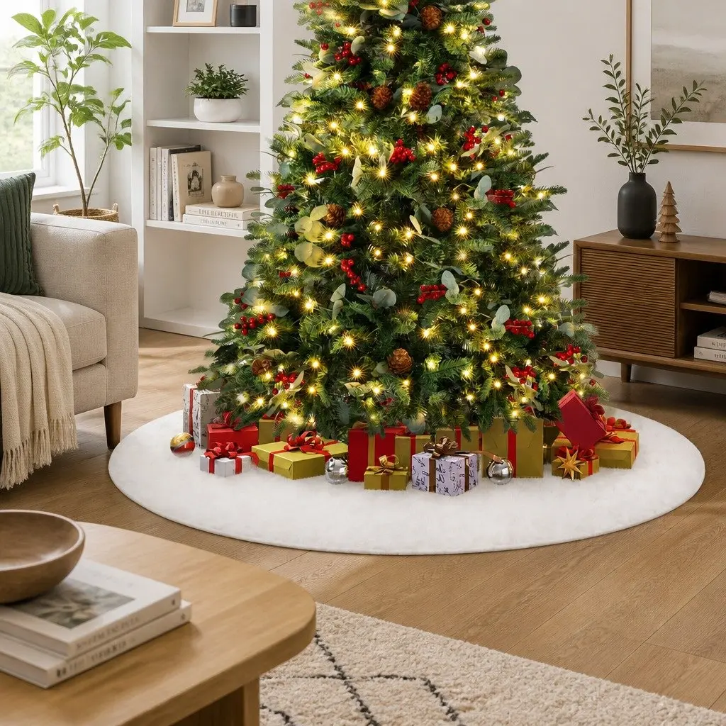Christmas Tree Skirt Polyester 120cm White Fluffy