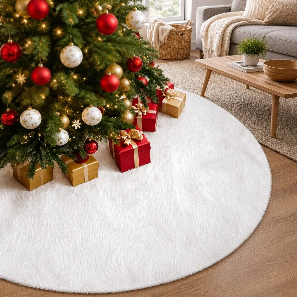 Christmas Tree Skirt Polyester 120cm White Fluffy