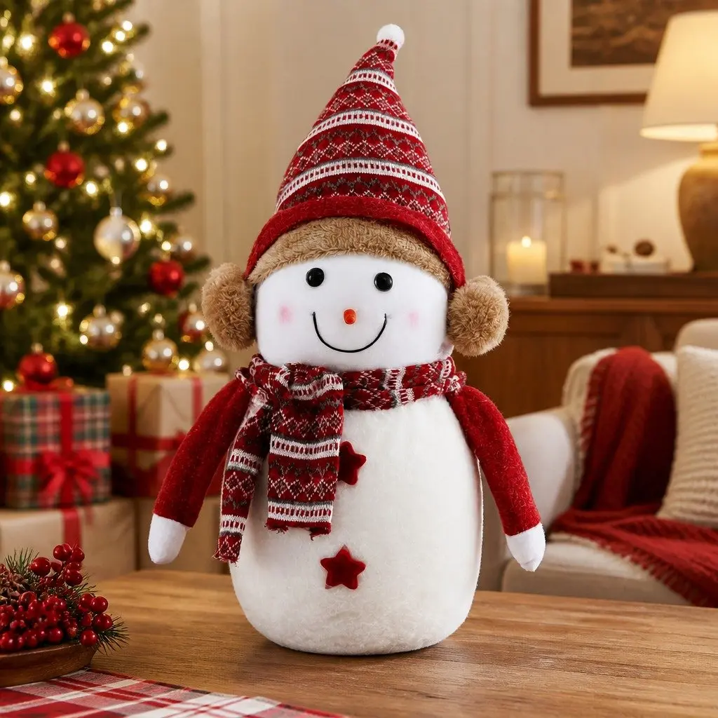 Snowman Plush Ornament Festive Decor 45cm Red and White Handicraft