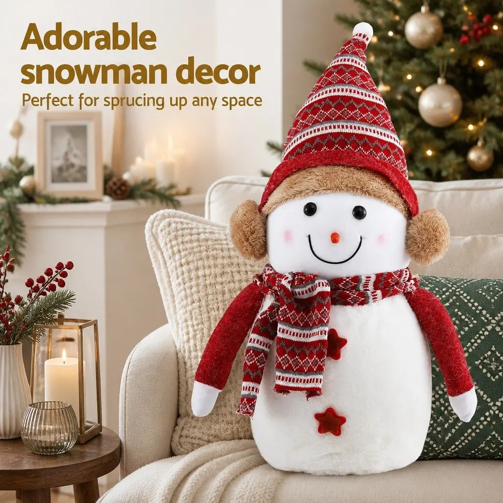 Snowman Plush Ornament Festive Decor 45cm Red and White Handicraft