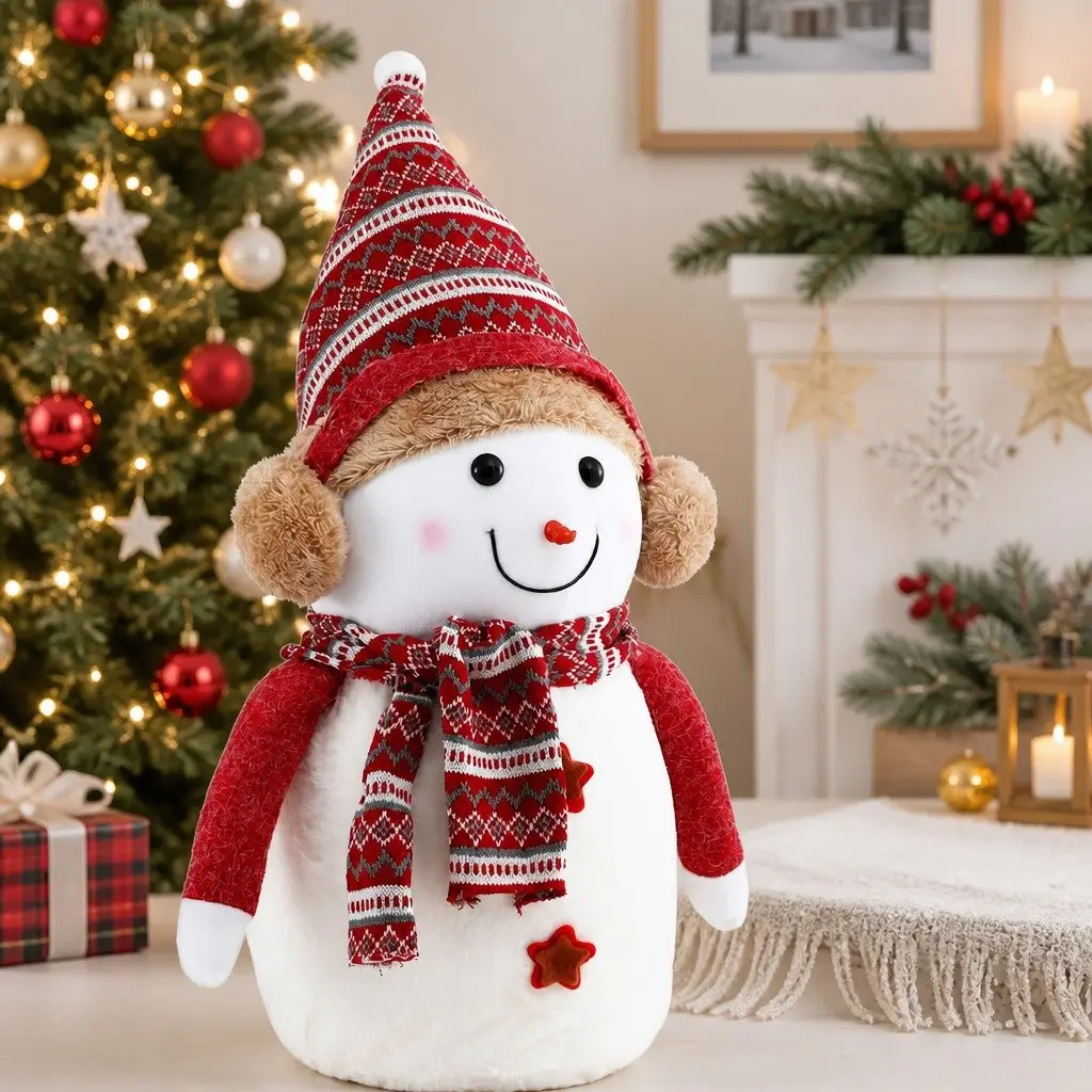 Snowman Plush Ornament Festive Decor 45cm Red and White Handicraft