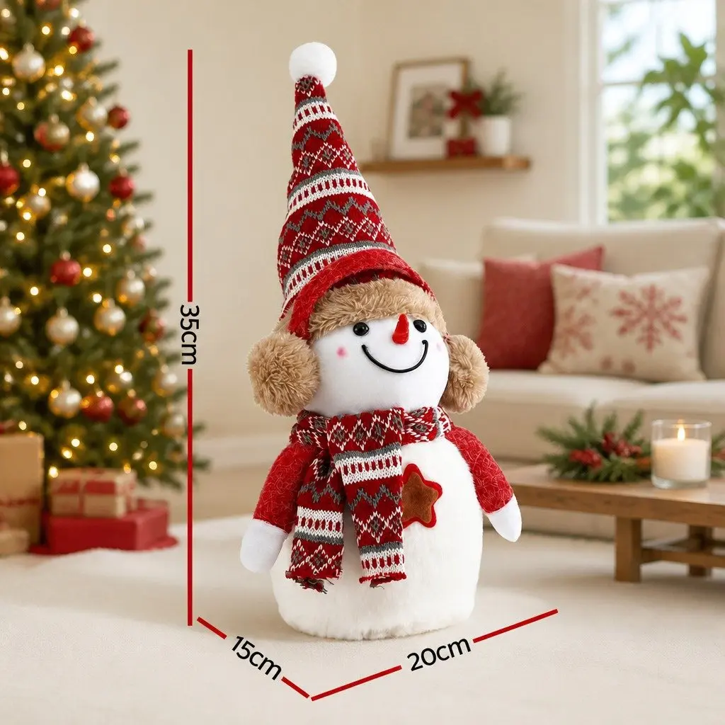 Christmas Snowman Plush Ornament 35cm Red and White Decor