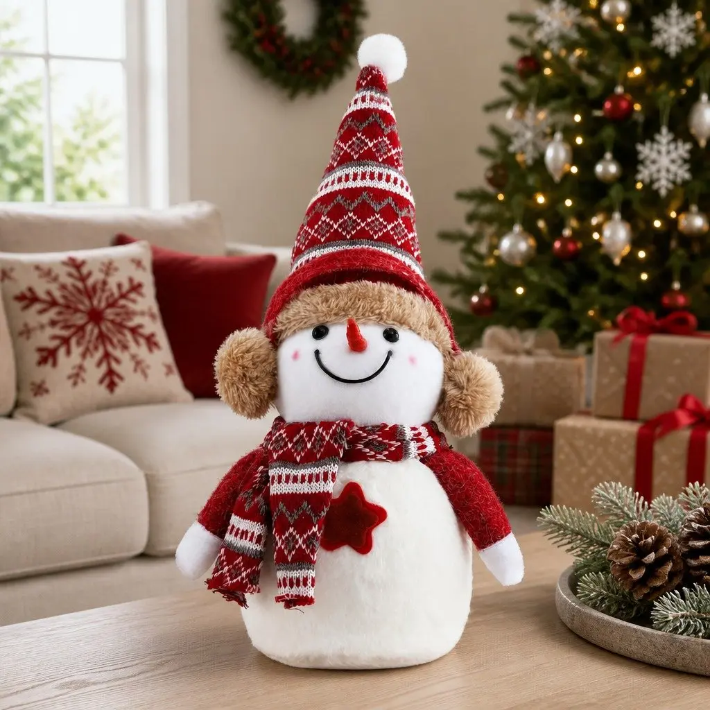 Christmas Snowman Plush Ornament 35cm Red and White Decor