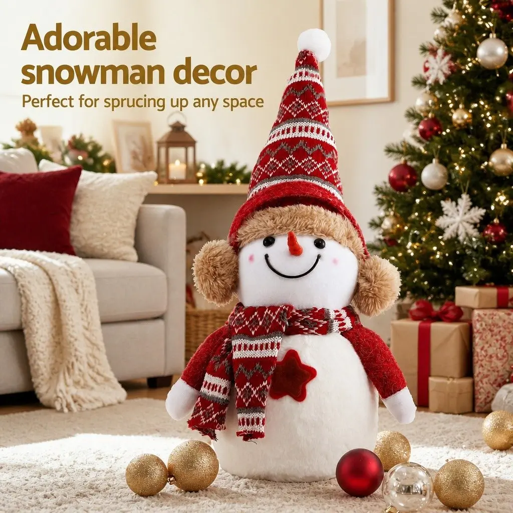 Christmas Snowman Plush Ornament 35cm Red and White Decor