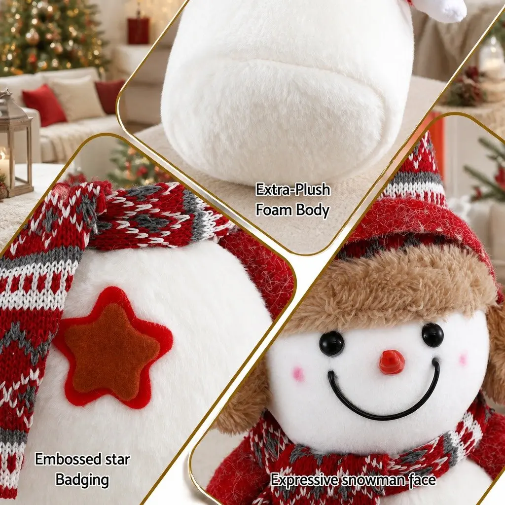 Christmas Snowman Plush Ornament 35cm Red and White Decor