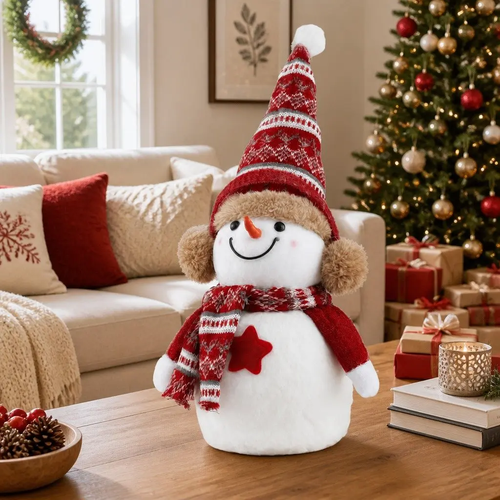 Christmas Snowman Plush Ornament 35cm Red and White Decor