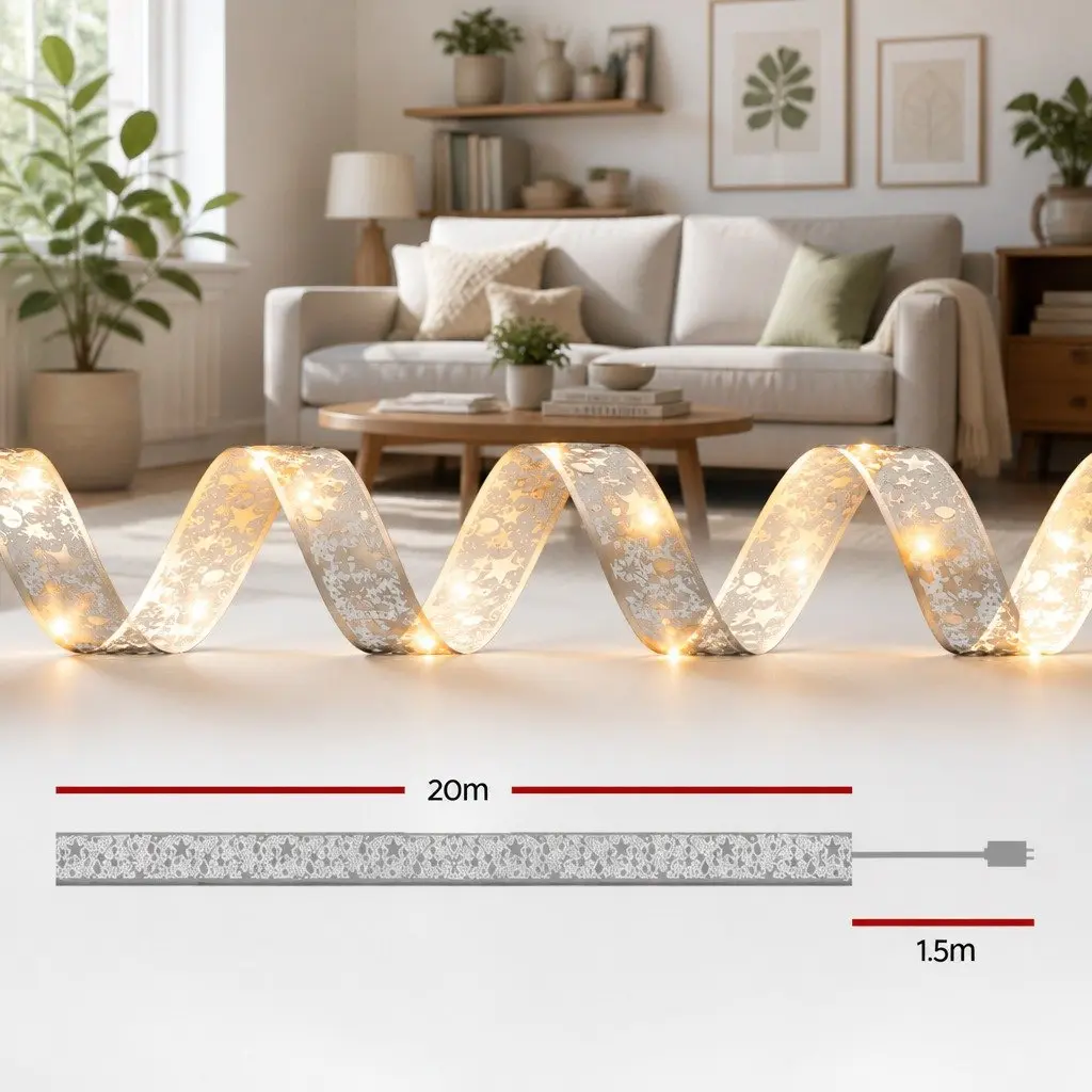 20M Christmas Lights 200 LED Warm White Ribbon String Indoor Outdoor