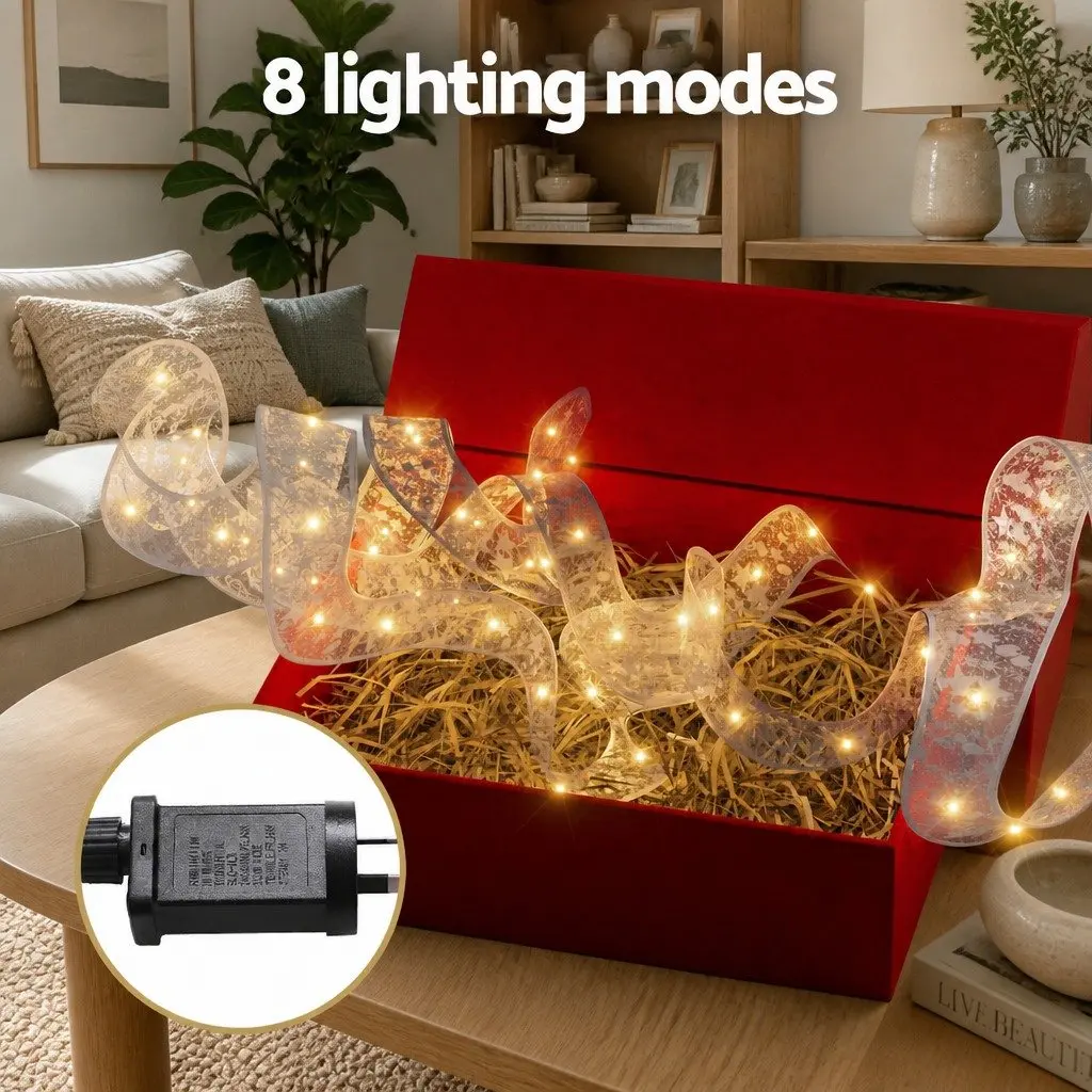 20M Christmas Lights 200 LED Warm White Ribbon String Indoor Outdoor
