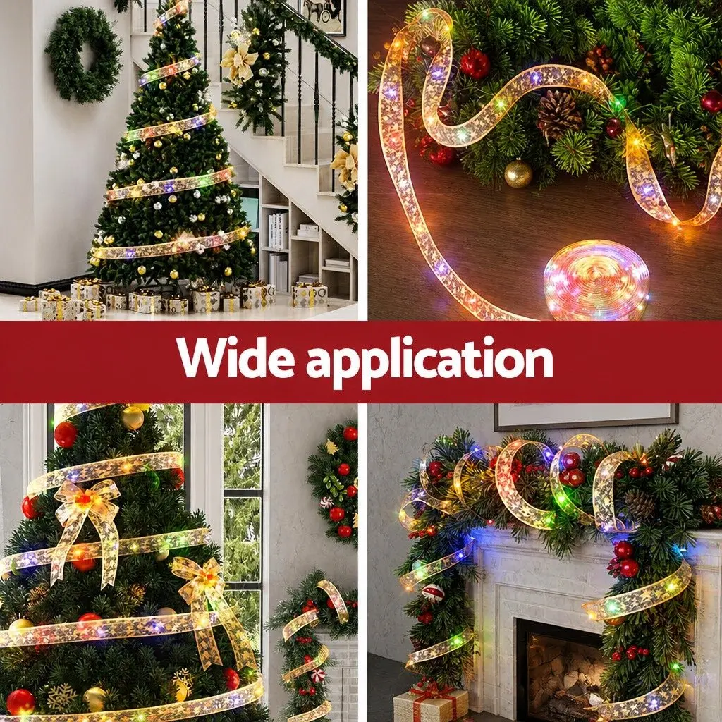 Lights 20M 200 LED Ribbon String Light Golden Christmas Xmas Indoor Outdoor