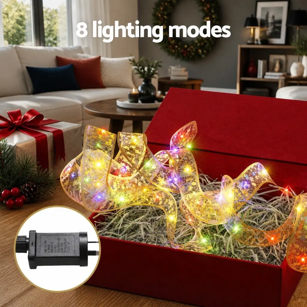 Lights 20M 200 LED Ribbon String Light Golden Christmas Xmas Indoor Outdoor