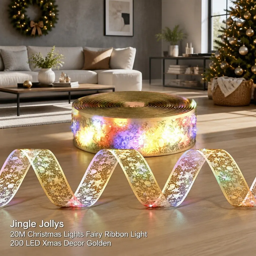 Lights 20M 200 LED Ribbon String Light Golden Christmas Xmas Indoor Outdoor