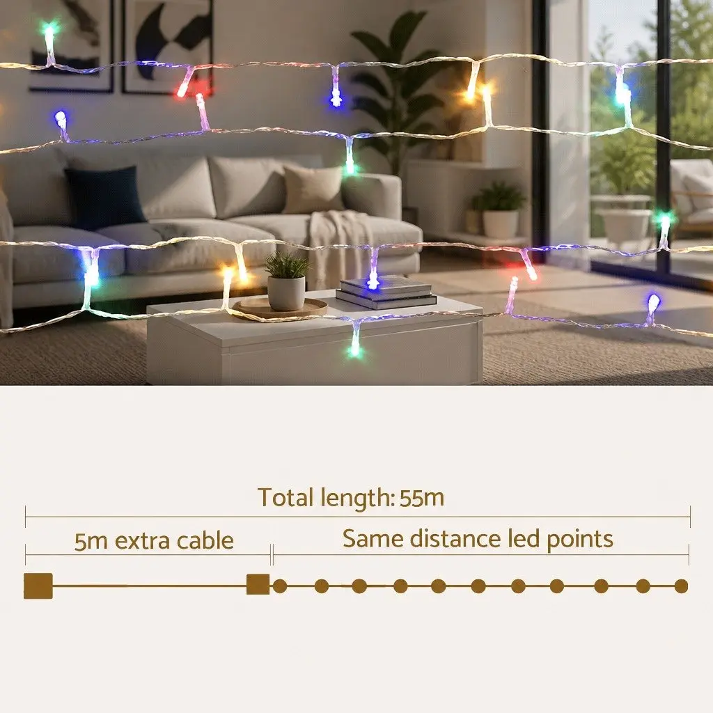 Christmas String Lights 50M Multi-Coloured LED Outdoor Indoor Lights