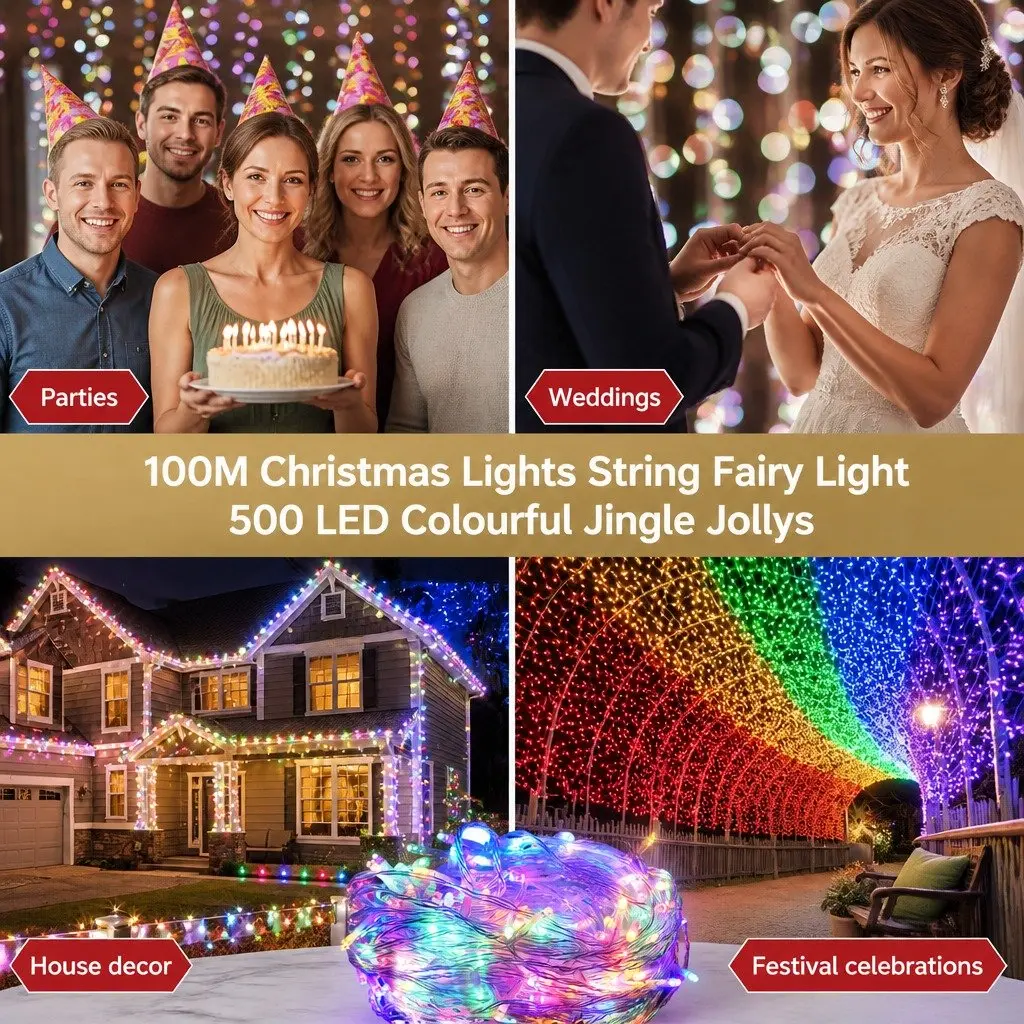 Christmas String Lights 50M Multi-Coloured LED Outdoor Indoor Lights