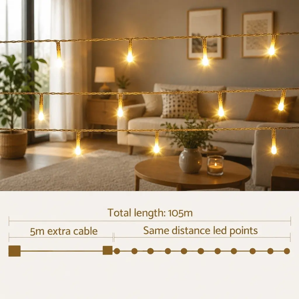 100M String Lights Warm White LED 500 Bulbs Indoor Outdoor Decoration Christmas