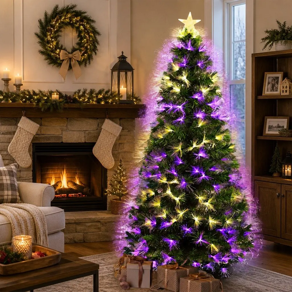 Christmas Tree Fibre Optic 2.1M Green PVC Realistic Pine Needles Steel Base