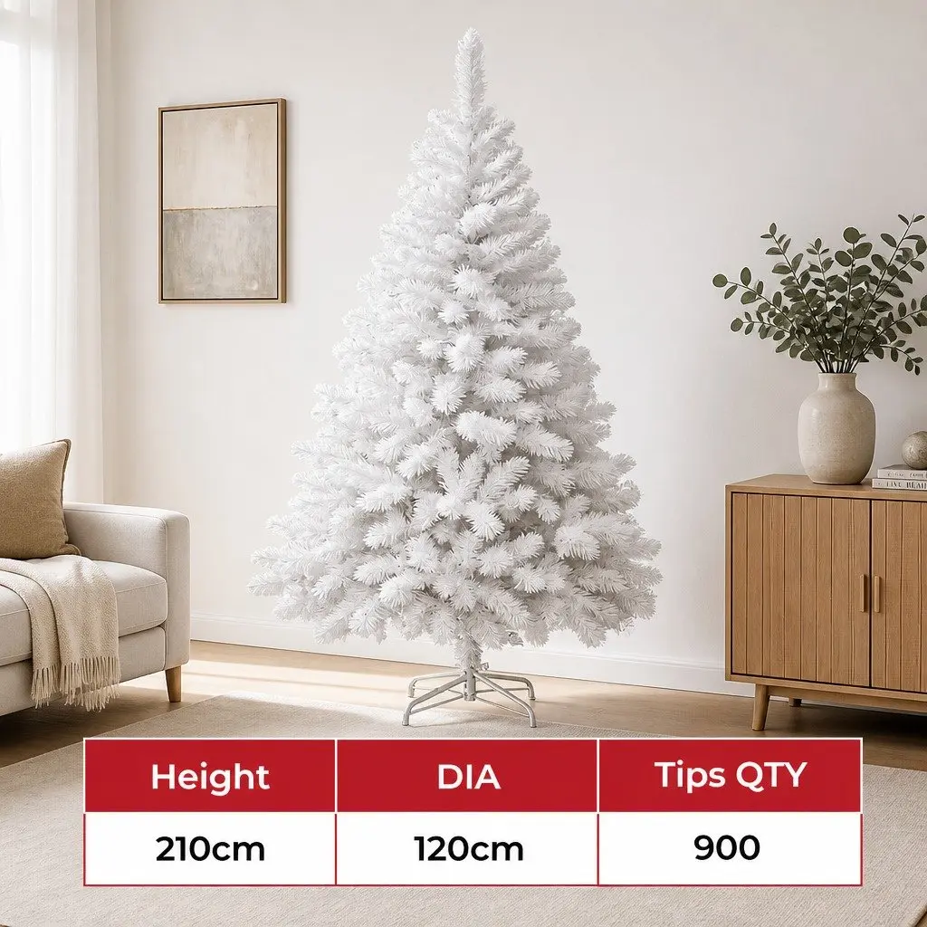 White Christmas Tree PVC 2.1M 900 Tips White Indoor Outdoor Decoration