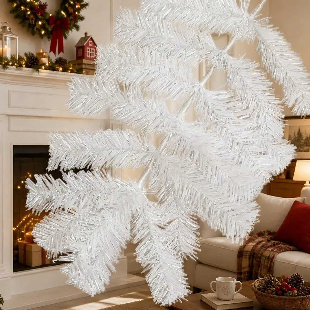 White Christmas Tree PVC 2.1M 900 Tips White Indoor Outdoor Decoration
