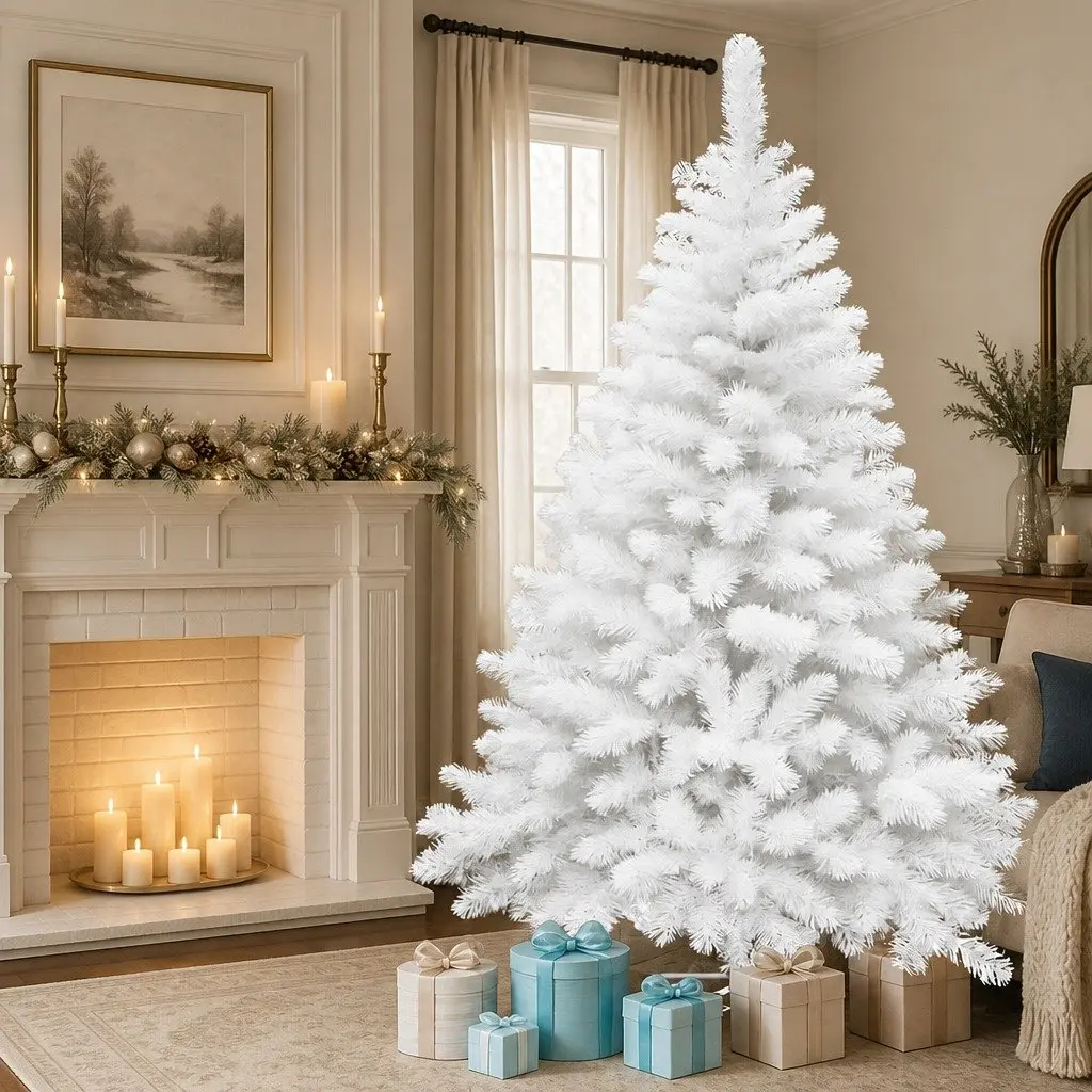 White Christmas Tree PVC 2.1M 900 Tips White Indoor Outdoor Decoration