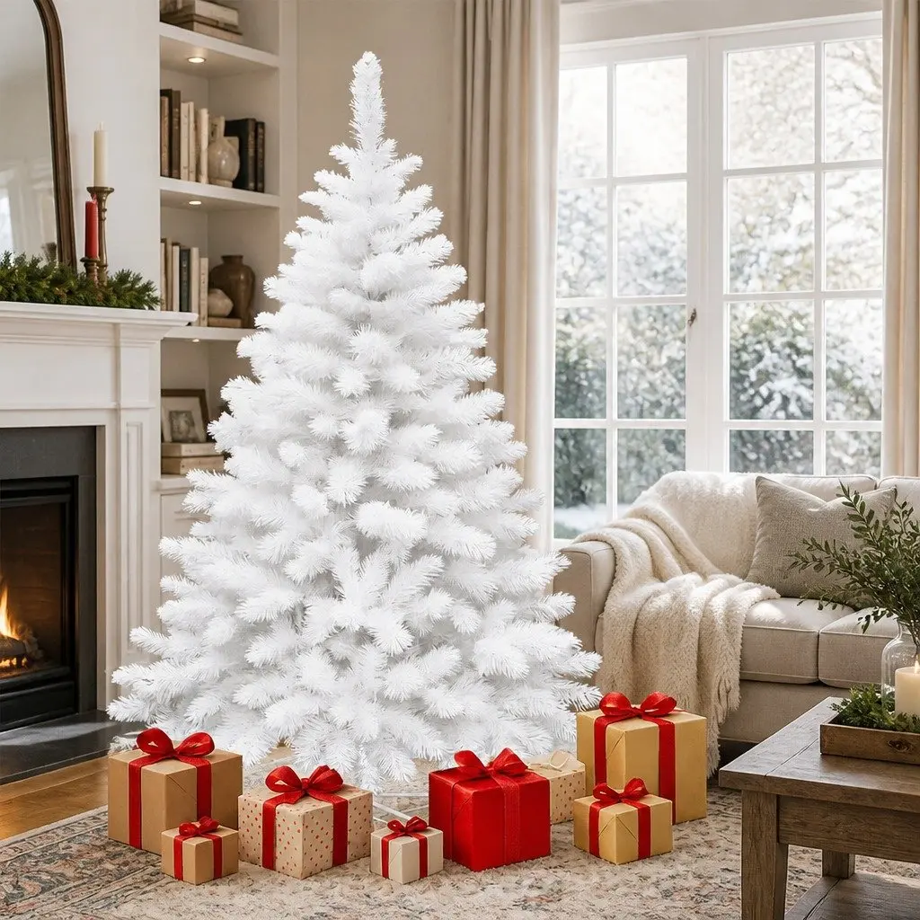 White Christmas Tree PVC 2.1M 900 Tips White Indoor Outdoor Decoration