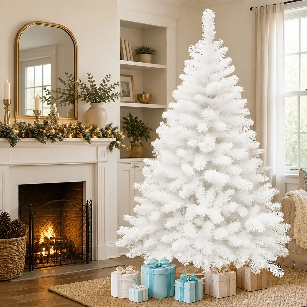 White Christmas Tree PVC 2.1M 900 Tips White Indoor Outdoor Decoration