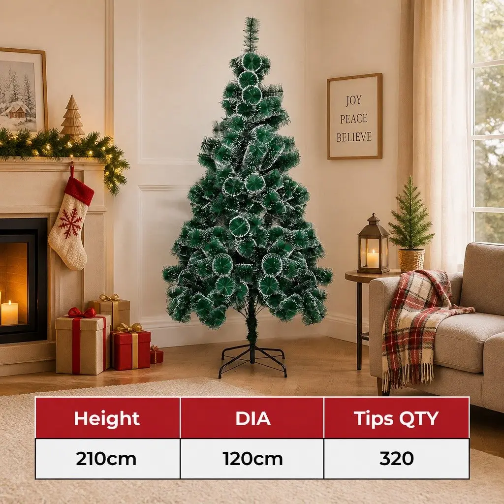 Artificial Christmas Tree Snow-Tipped Green PVC 210cm Full 320 Tips