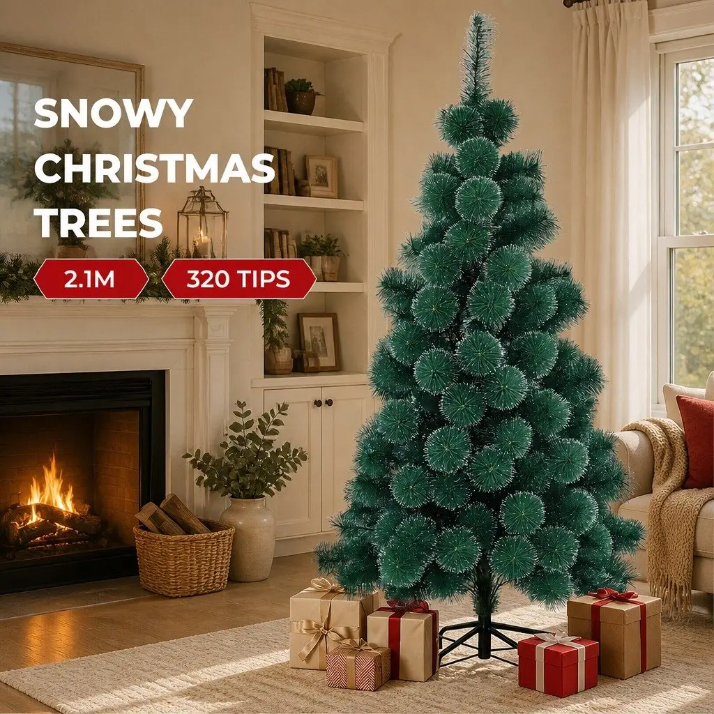 Artificial Christmas Tree Snow-Tipped Green PVC 210cm Full 320 Tips