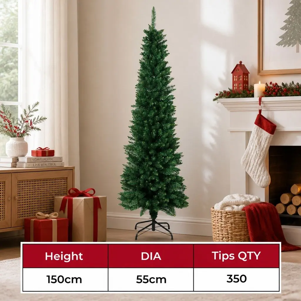 Pencil Christmas Tree Slim 1.5M Green PVC 350 Tips Vertical Form