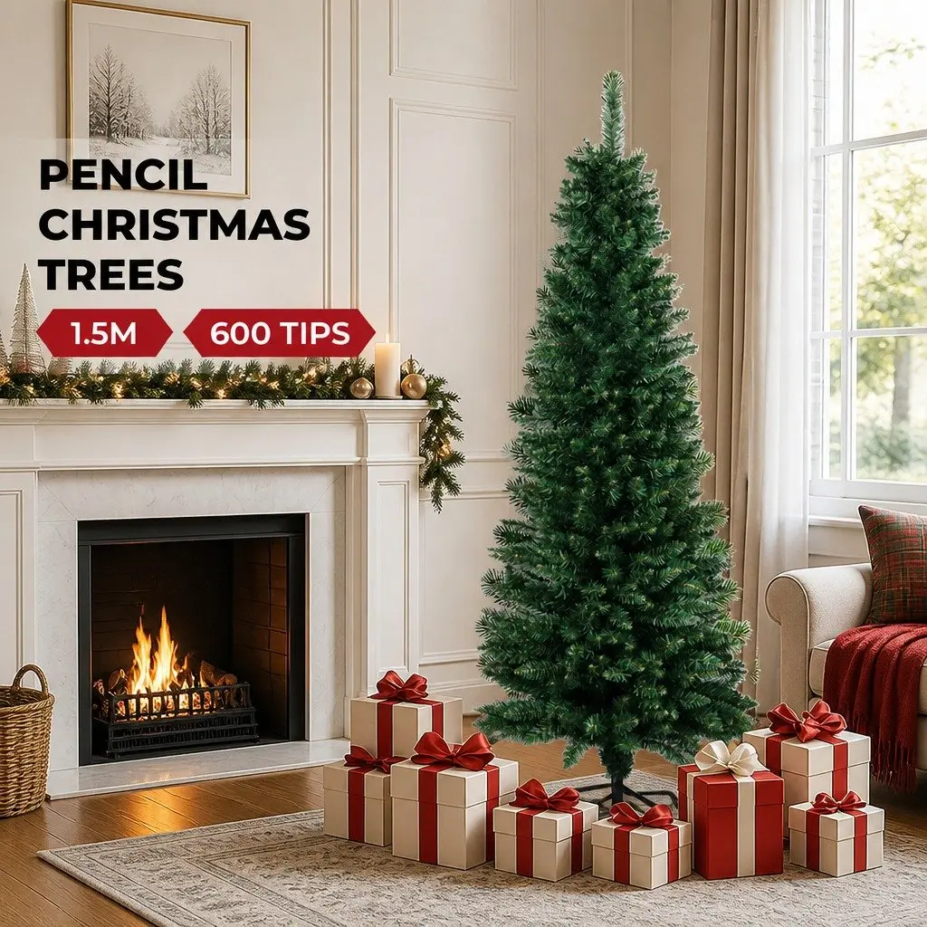 Pencil Christmas Tree Slim 1.5M Green PVC 350 Tips Vertical Form