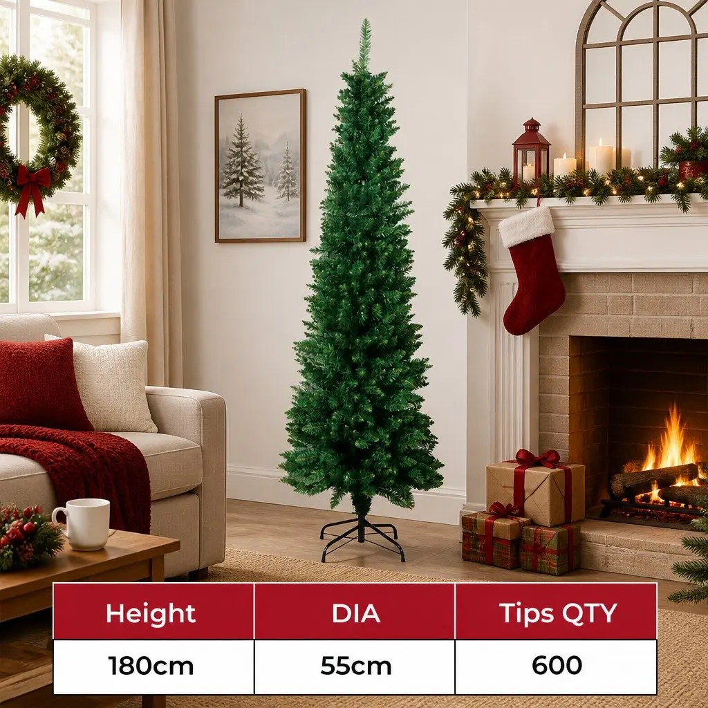 Pencil Christmas Tree Slim PVC 1.8M Green Indoor Decor