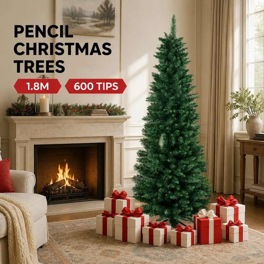 Pencil Christmas Tree Slim PVC 1.8M Green Indoor Decor