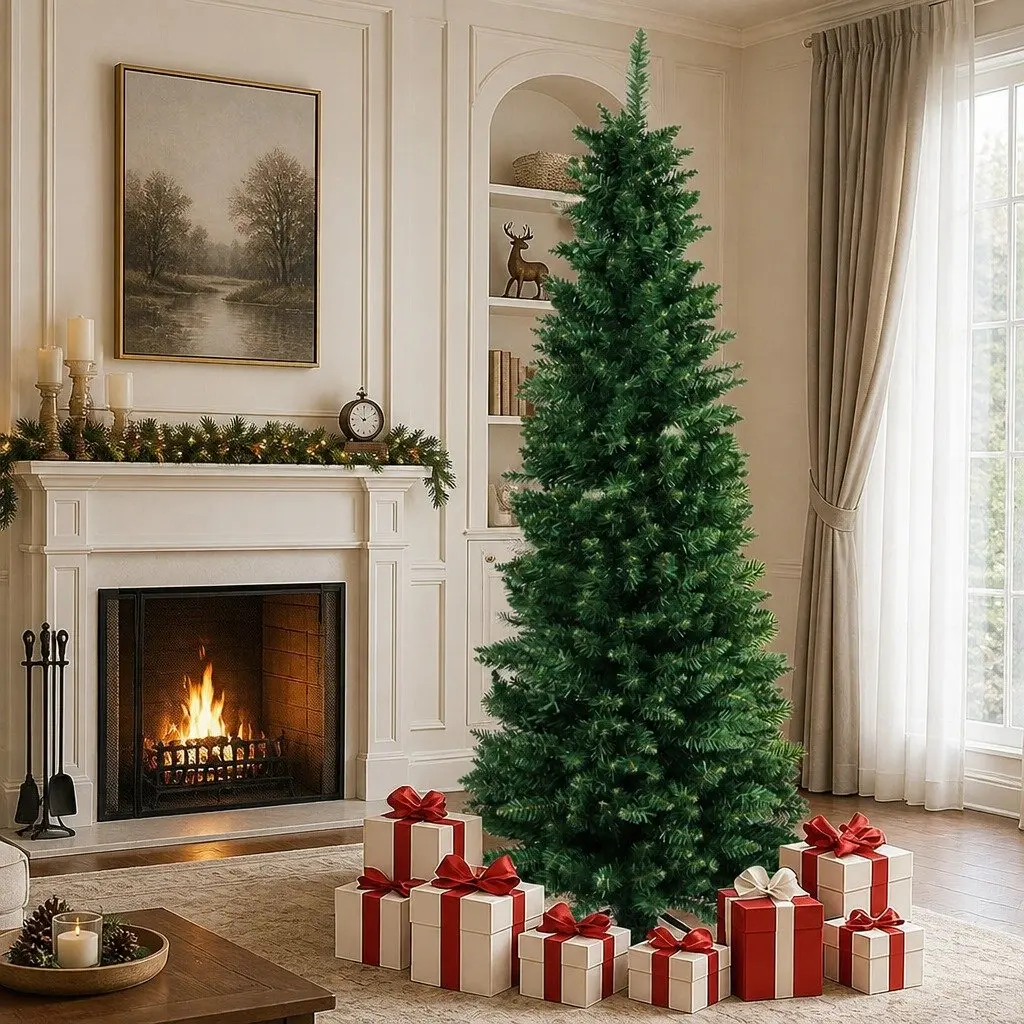 Pencil Christmas Tree Slim Artificial 2.1M Green PVC Indoor Outdoor Decorations