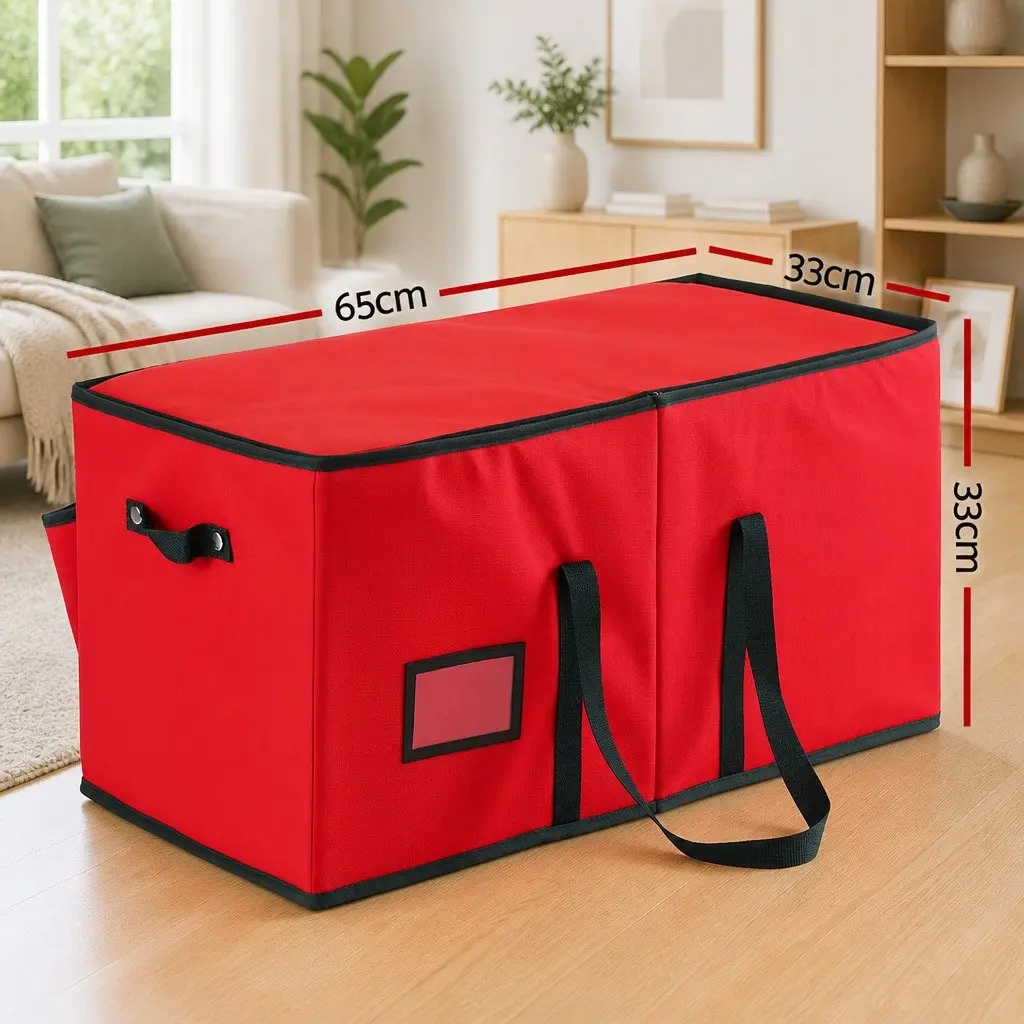 Christmas Baubles Storage Box Non-woven Fabric 128 Slots Red