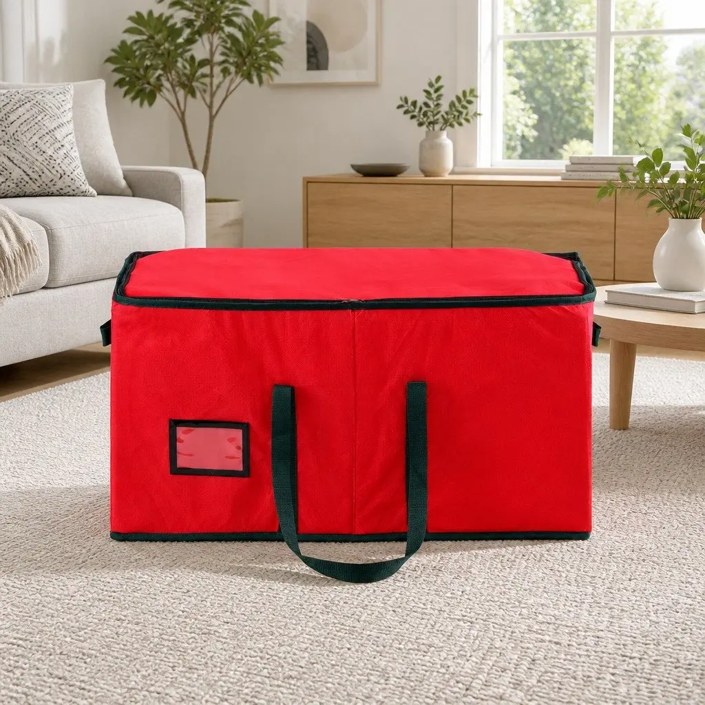 Christmas Baubles Storage Box Non-woven Fabric 128 Slots Red
