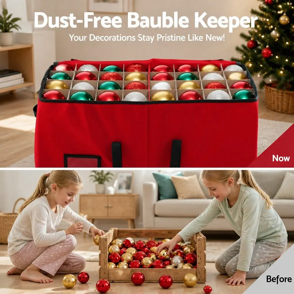 Christmas Baubles Storage Box Non-woven Fabric 128 Slots Red
