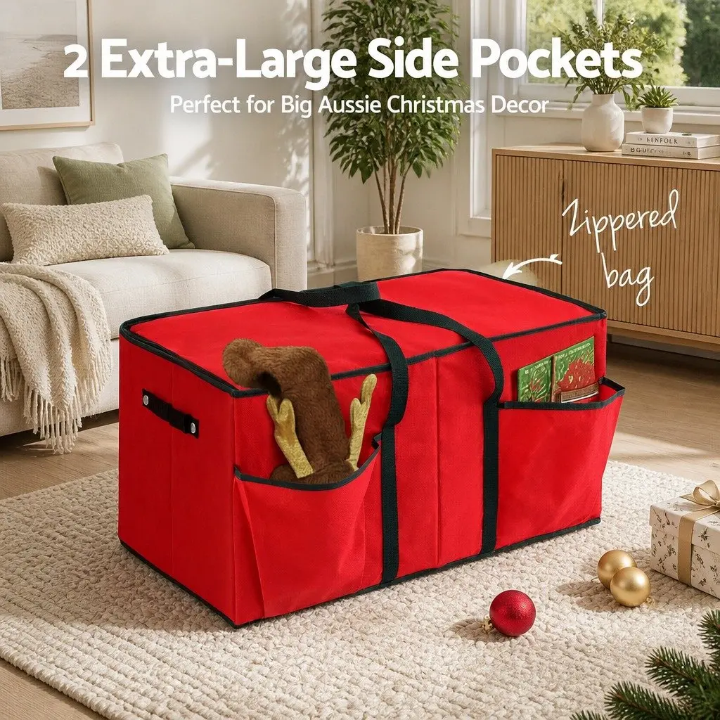 Christmas Baubles Storage Box Non-woven Fabric 128 Slots Red