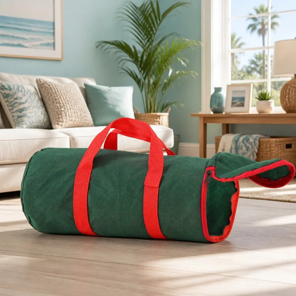 Christmas Baubles Storage Bag Cylindrical Oxford Fabric 35cm Green