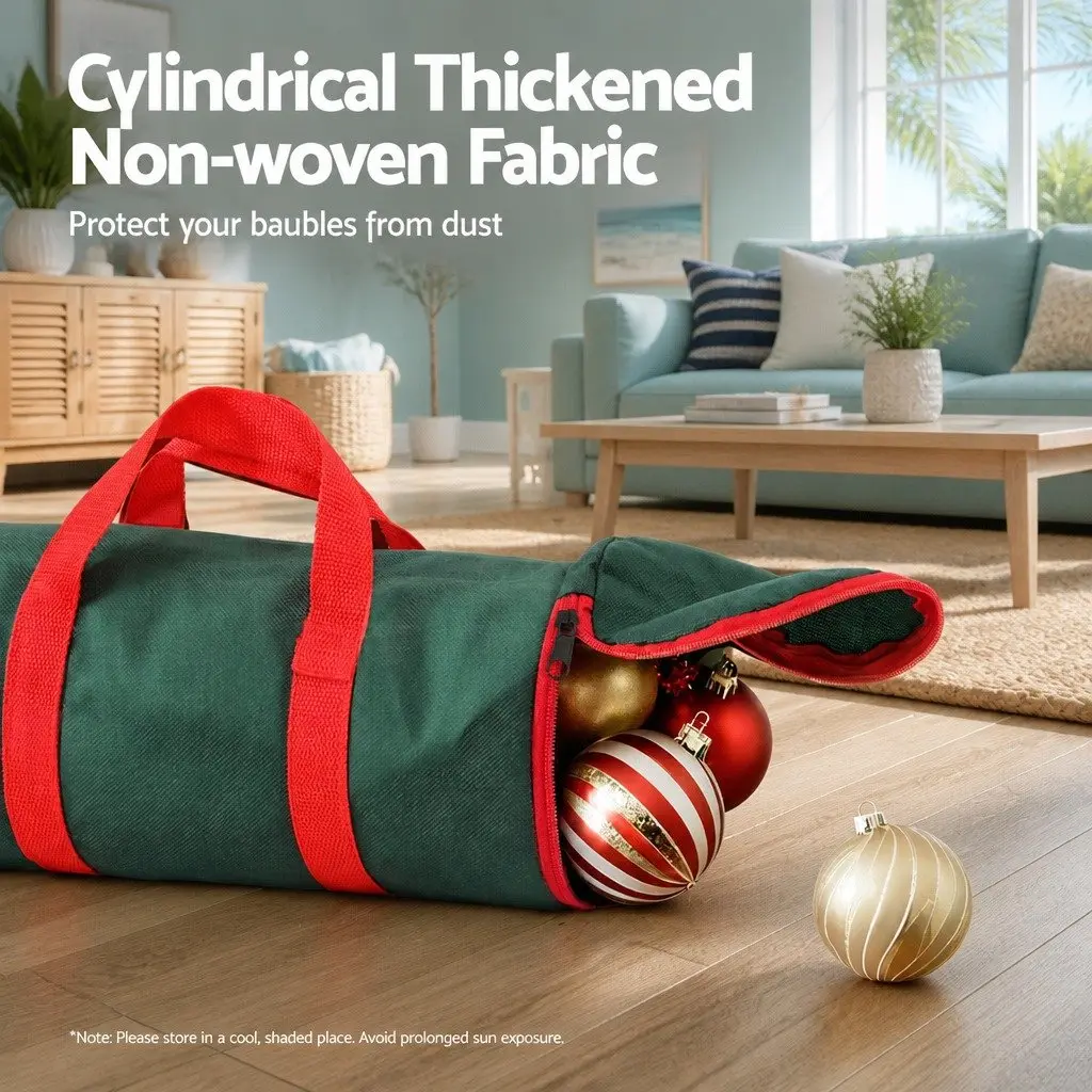 Christmas Baubles Storage Bag Cylindrical Oxford Fabric 35cm Green