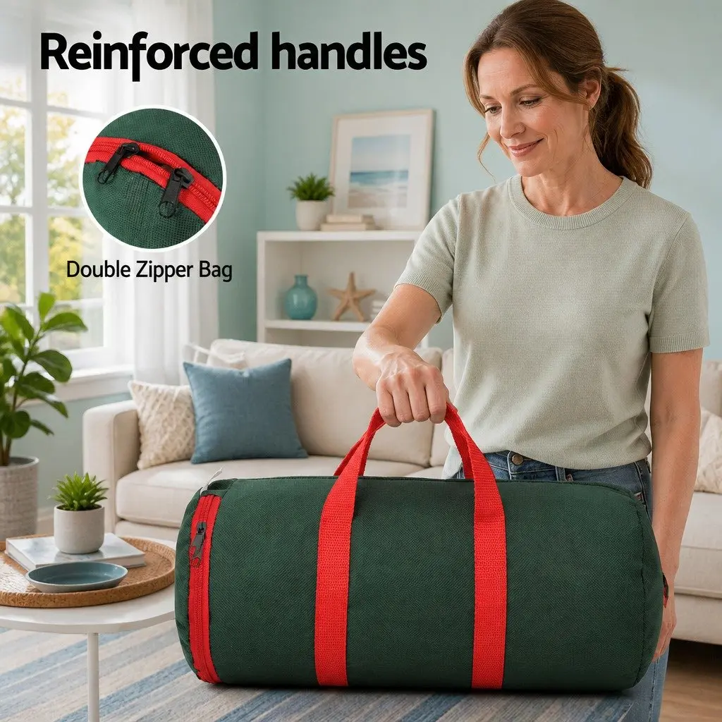 Christmas Baubles Storage Bag Cylindrical Oxford Fabric 35cm Green